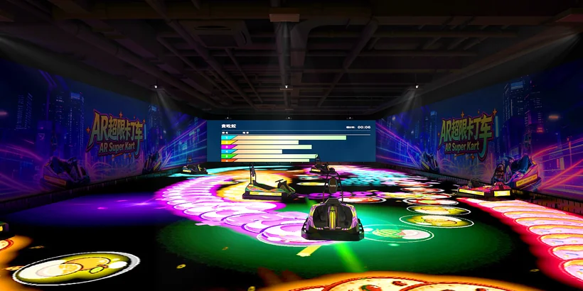 AR bumper-car arena with projection-mapped floor